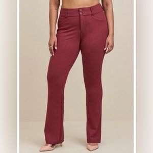 Torrid Trouser Slim Boot Studio Luxe Ponte Mid-Rise Pant - Maroon - 20